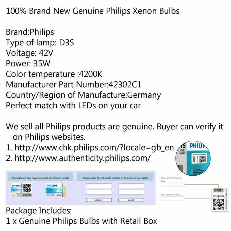 For Headlight 4200K, XenStart XENON New Bulb 42403C1 D3S HID PHILIPS