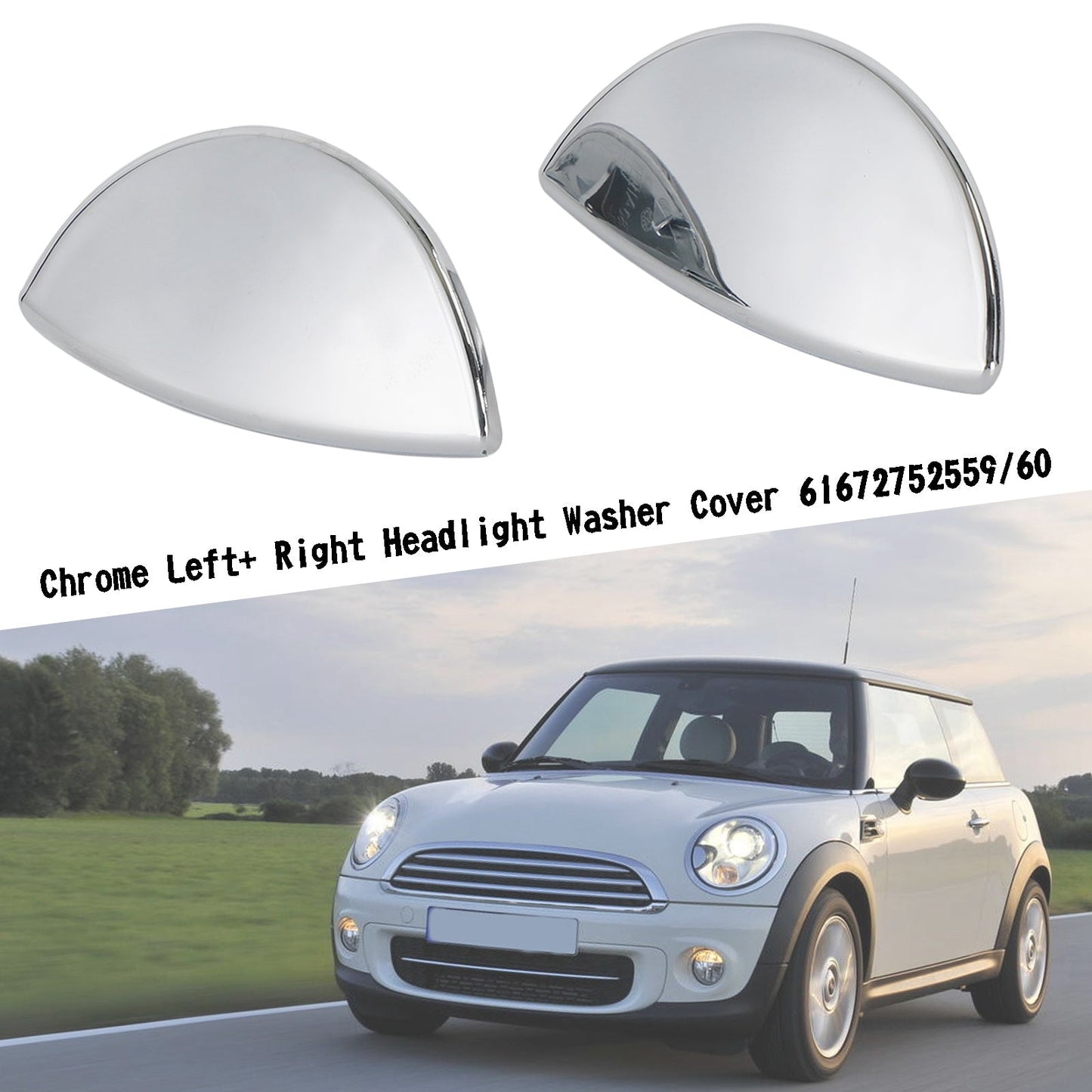 2009-2015 R57 MINI Cooper Convertible/ S Convertible Chrome Left+Right Headlight Washer Cover 61672752559/60