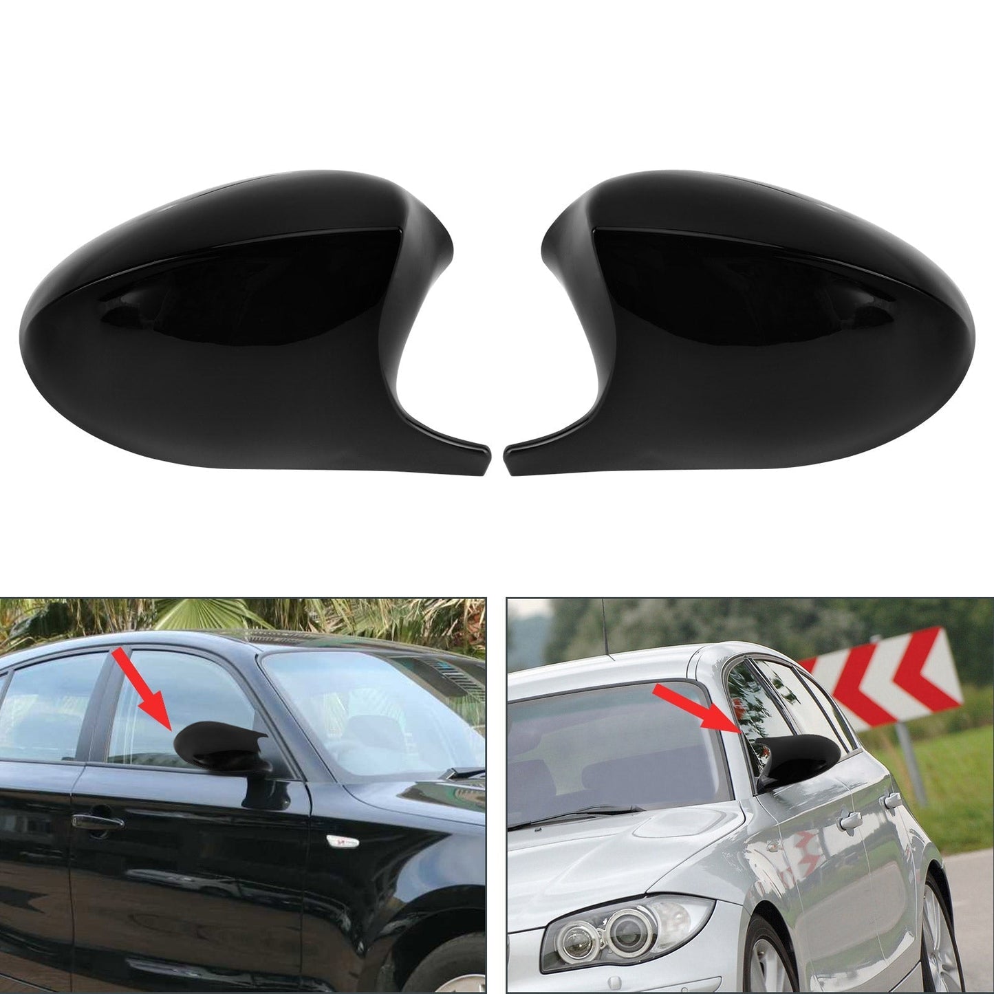 2004-2006 BMW E87 Black Side Mirror Cover Caps 51167135097 51167135098