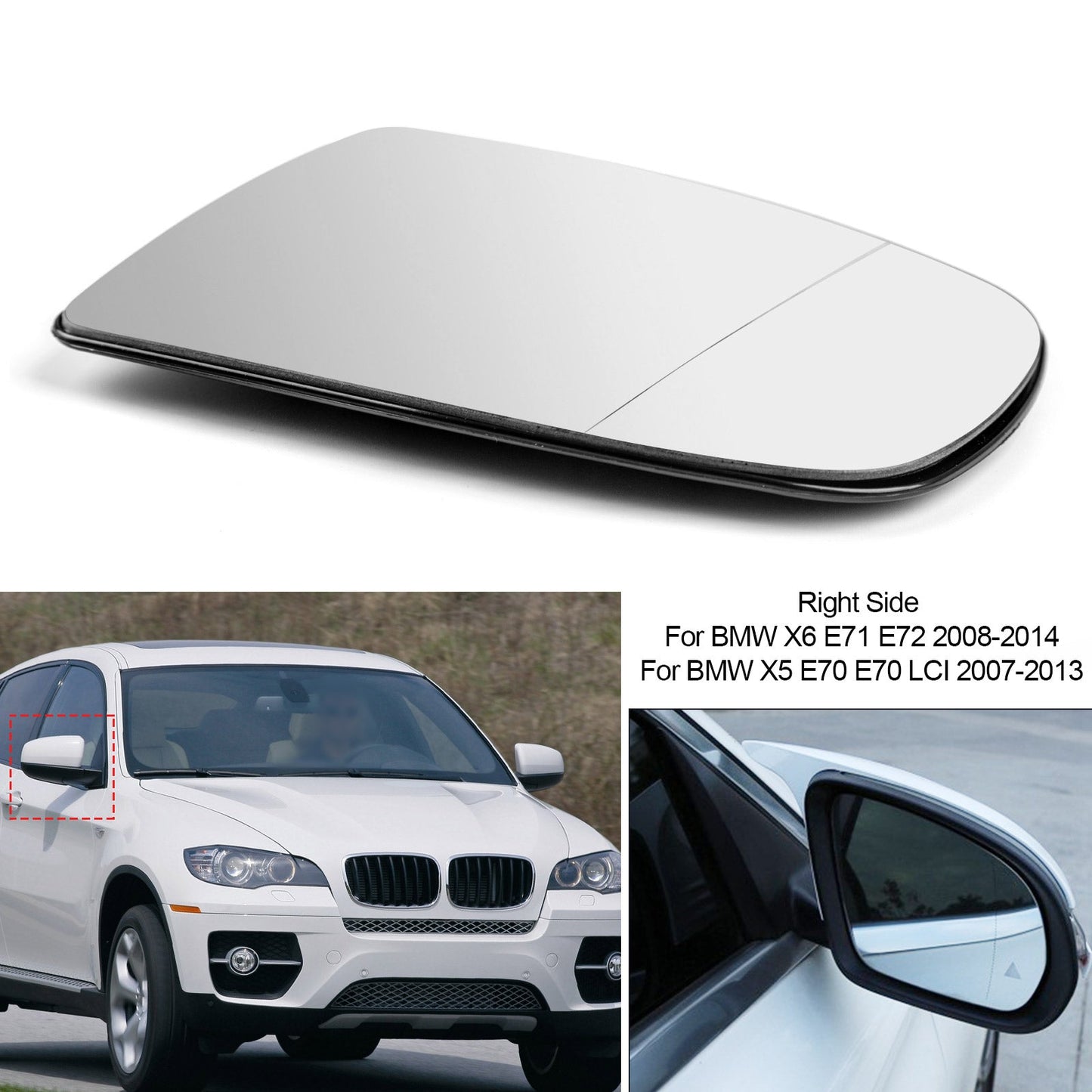 2008-2014 BMW X5 X6 E70 E71 E72 Right Heated Wing Side Mirror White Glass