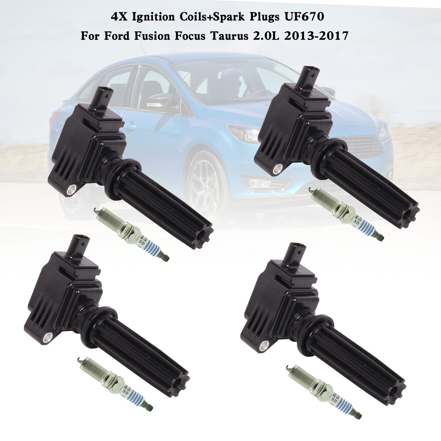 2013-2016 Ford MKZ Base Sedan 4-Door 4X Ignition Coils+Spark Plugs UF670