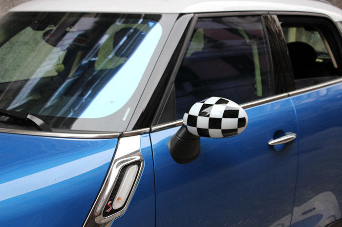 Two pieces Black/White Checkered design rear view mirror covers For Mini Cooper F55 F56 F57 F60