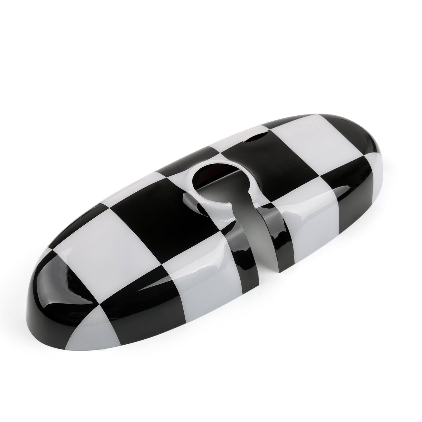 BMW MINI Cooper R55 R56 Black Checkered Pattern Rear View Mirror Cover