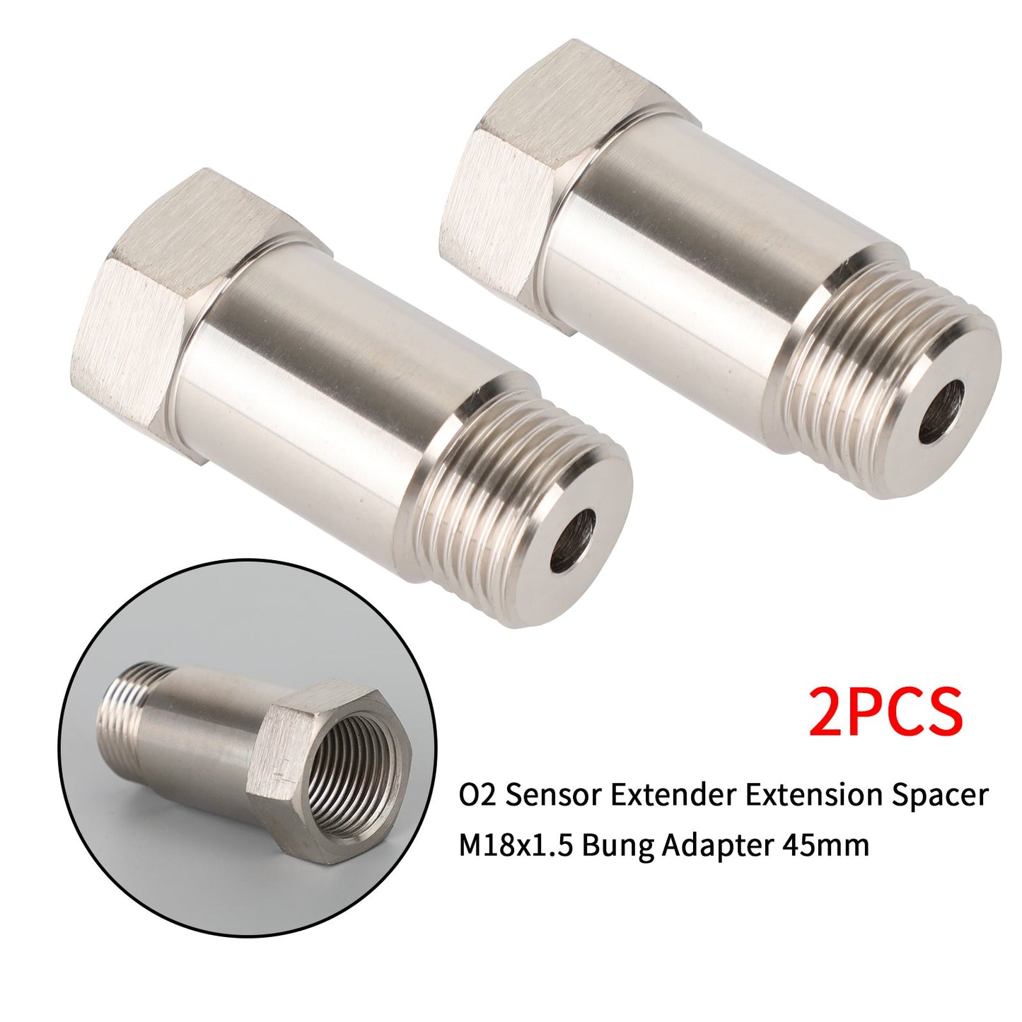 2PCS CEL O2 Sensor Adapter M18x15 45mm Check Engine Light Eliminator Pipe Extension Extender