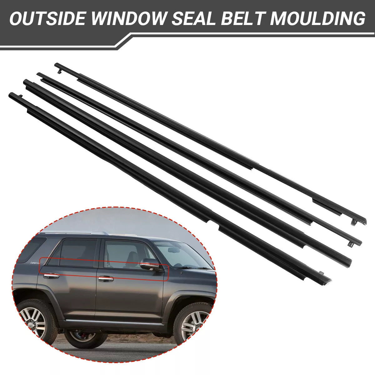 Toyota 4Runner 2010-2021 Car Outside Window Weatherstrip Seal Belt Moulding 75712-35011 75721-35011