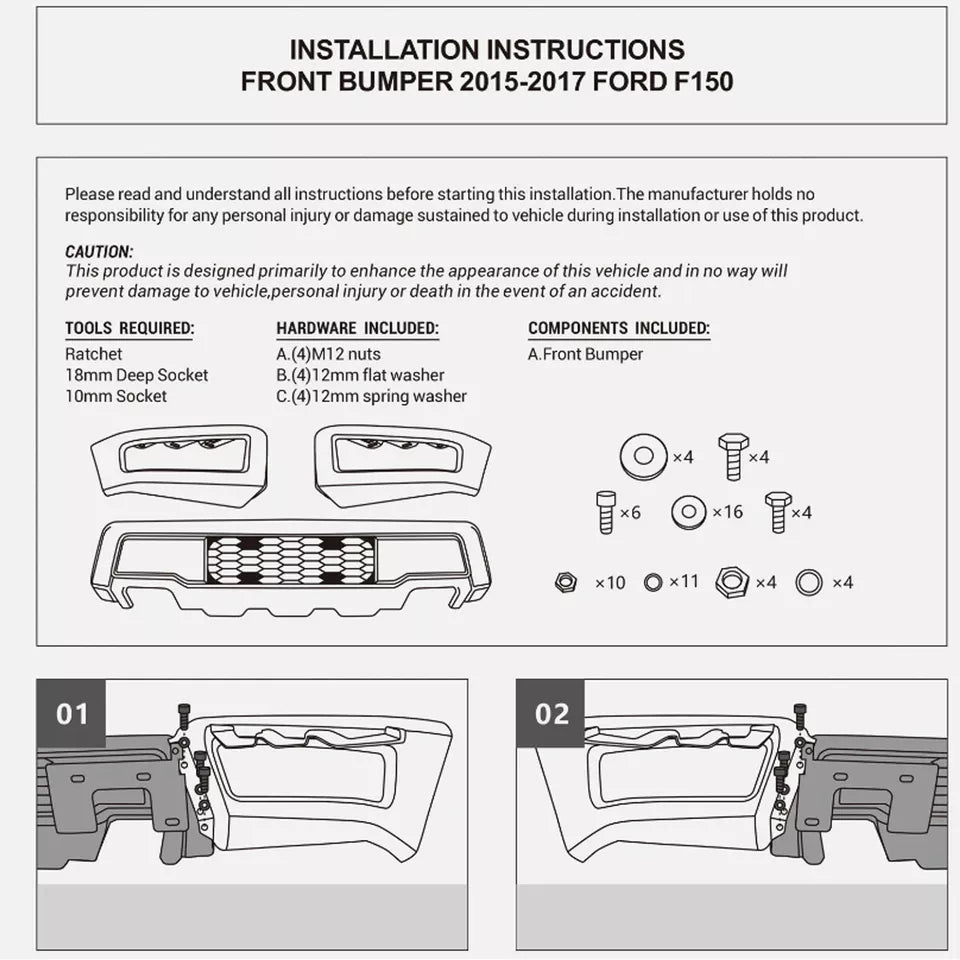 2009-2014 Ford F150 Steel Raptor Style Front Bumper W/LED Lights