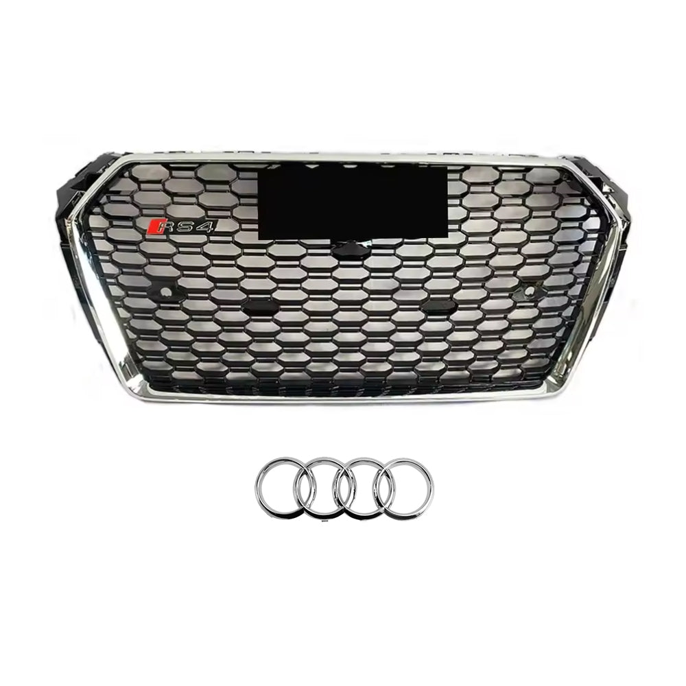 2016-2019 Audi A4 S4 B9 To RS4 Style Front Silver And Glossy Black Bumper Grill