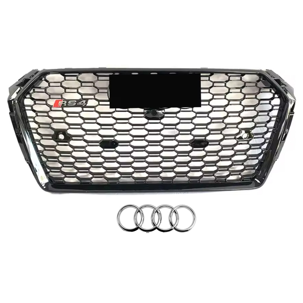 2016-2019 Audi A4 S4 B9 To RS4 Style Front Silver And Glossy Black Bumper Grill