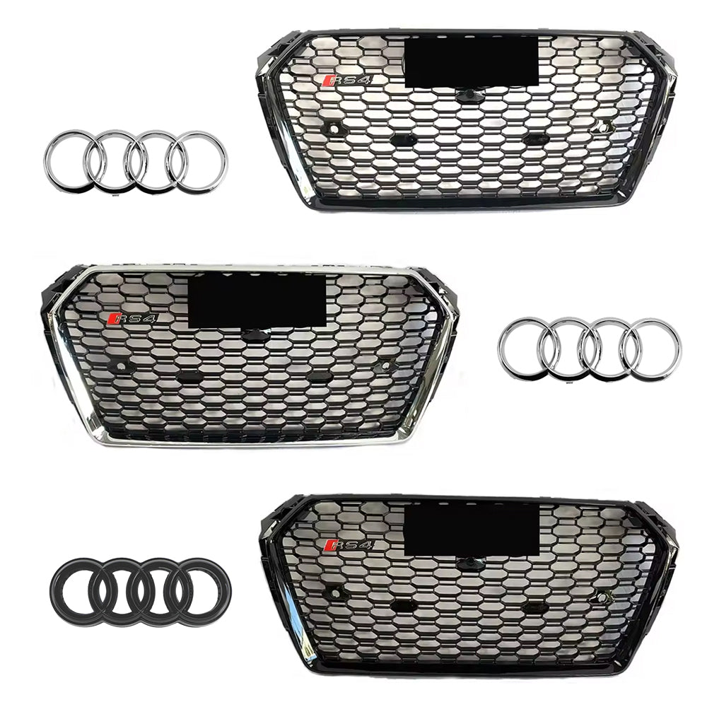 2016-2019 Audi A4 S4 B9 To RS4 Style Front Silver And Glossy Black Bumper Grill