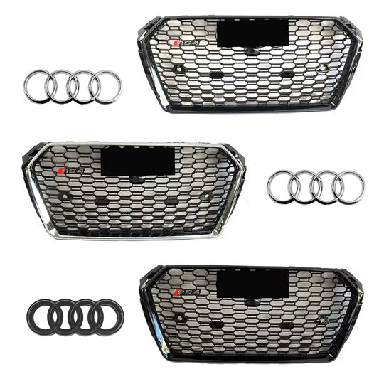 2016-2019 Audi A4 S4 B9 To RS4 Style Front Silver And Glossy Black Bumper Grill